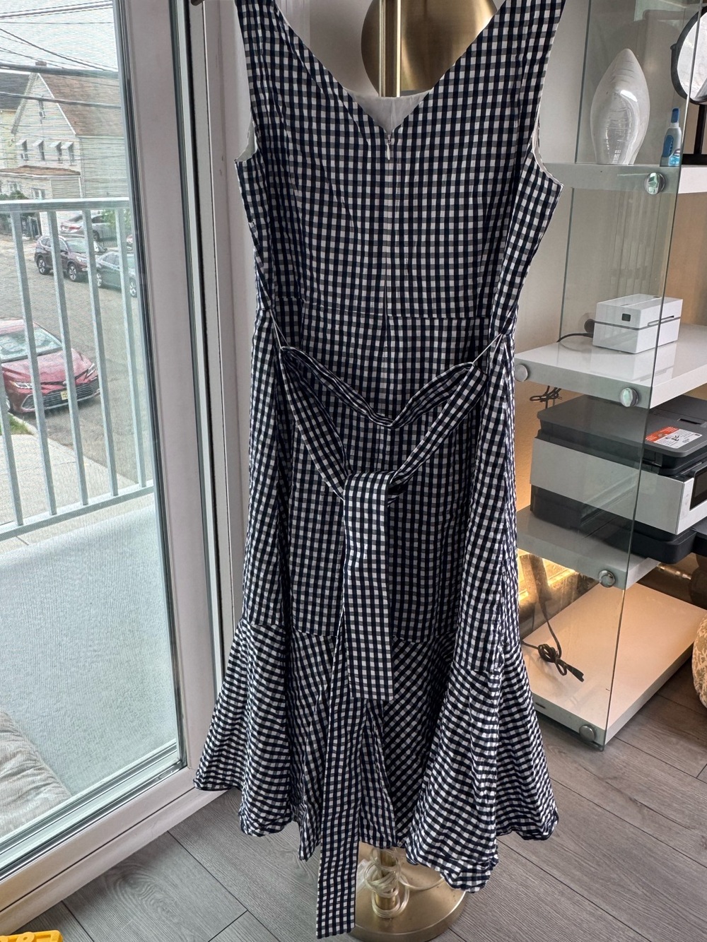 J. Crew Blue and White Gingham Midi Dress with Fluted Hem | 12T - Picture 6 of 9